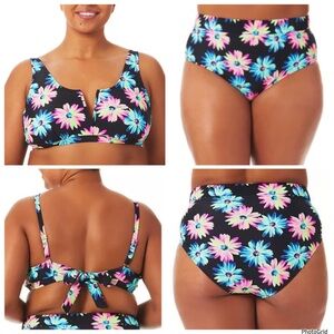 California Waxes 0X plus size gerber daisy floral bikini set NWT